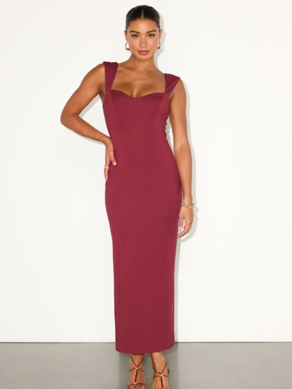 Lulus Samai Burgundy Cap Sleeve Bodycon Midi Dress Red - Size XL